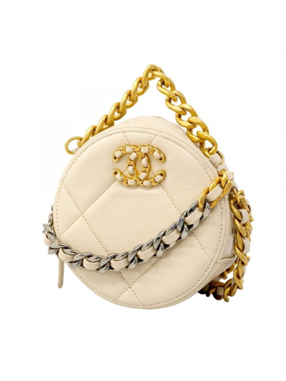 Chanel Shoulder Bag 19 Lambskin Ivory Gold Silver